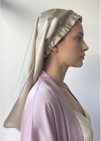 Extra long silk sleep bonnet, īpaši gara zīdkoka zīda nakts cepure gariem matiem un bizēm, 22 momme. Pagarināta
 Dizaina Zīda Miega Cepurīte