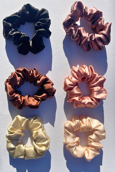 Silk scrunchies dabīgā zīda matu gumijas pink rose gold champagne 