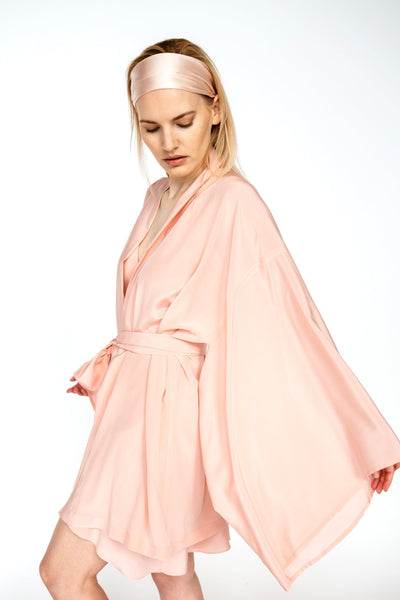 READY TO SHIP ! Blush Pink Silk Crepe De Chine silk kimono robe/ matte finishing