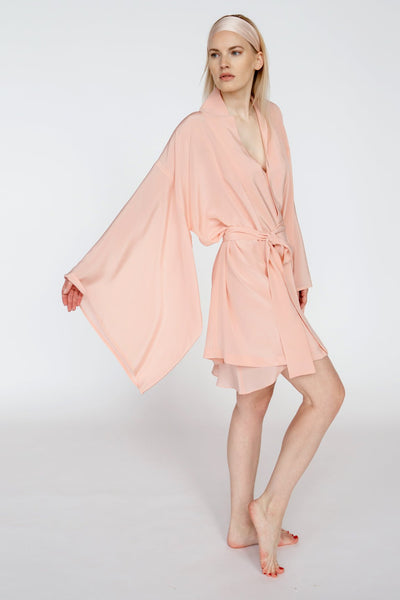 READY TO SHIP ! Blush Pink Silk Crepe De Chine silk kimono robe/ matte finishing