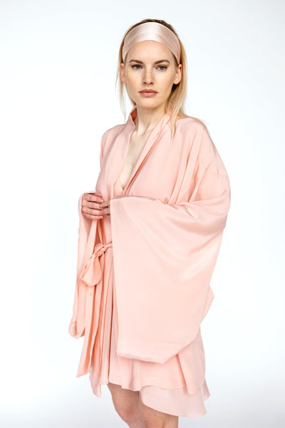 READY TO SHIP ! Blush Pink Silk Crepe De Chine silk kimono robe/ matte finishing