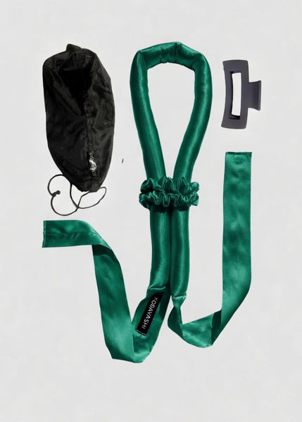 <img alt="zaļš zīda matu rulls lokotājs ar lentām silk heatless curler" 