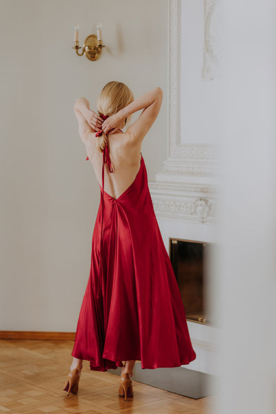Mulberry silk Trapeze Silhouette Maxi Dress with Long Straps – One Size Fits Most