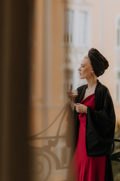Long pink linen kimono robe