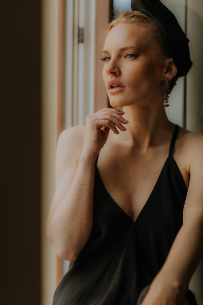 Black Pure Mulberry silk crepe slip nightdress, one size