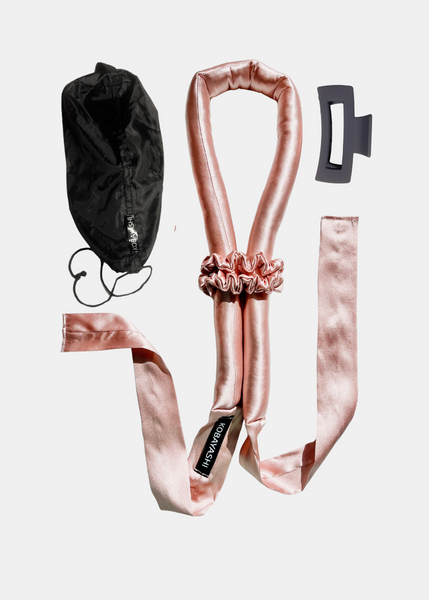 <img alt="zīda matu rulls lokotājs ar lentām silk heatless curler"
