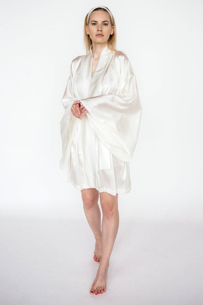 READY TO SHIP Ivory Mulberry silk kimono robe
