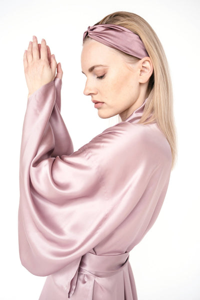 100% Mulberry Silk Kimono Robe – Handmade Luxury | One Size Fits Most/ Mauve pink